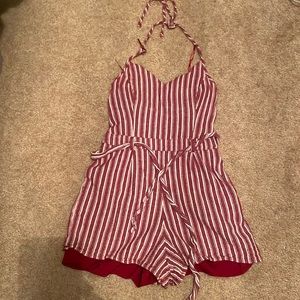 Red and white shorts romper